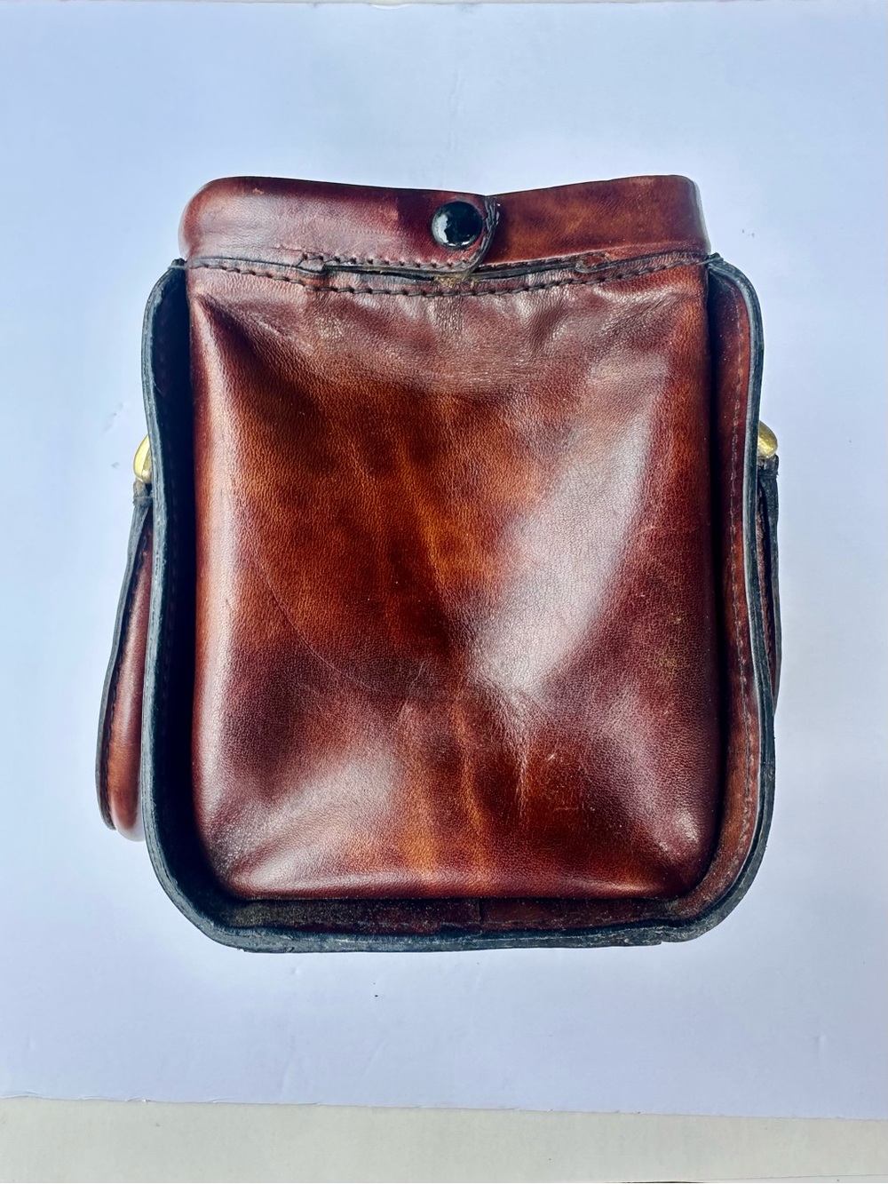 Vintage Leather Small Structured Marbled Brown Leather Handbag w Gold Clasps - Picture 5 of 13